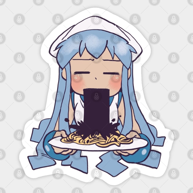 I draw that authentic squid girl ink spaghetti scene / funny Shinryaku Ika Musume anime Sticker by mudwizard